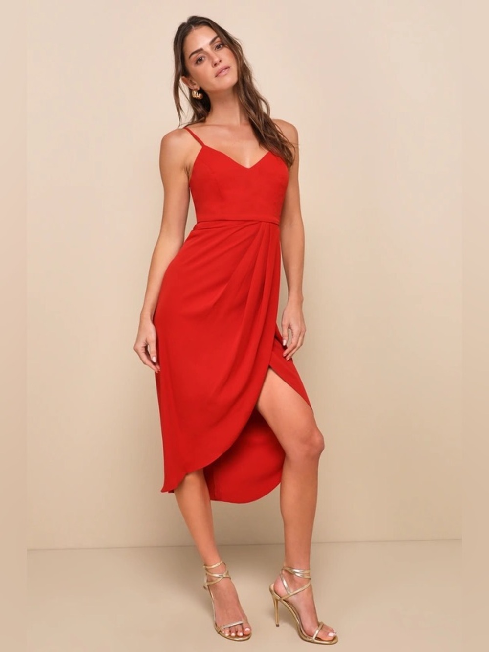 Lulu’s Red Spaghetti-Strap Midi Dress